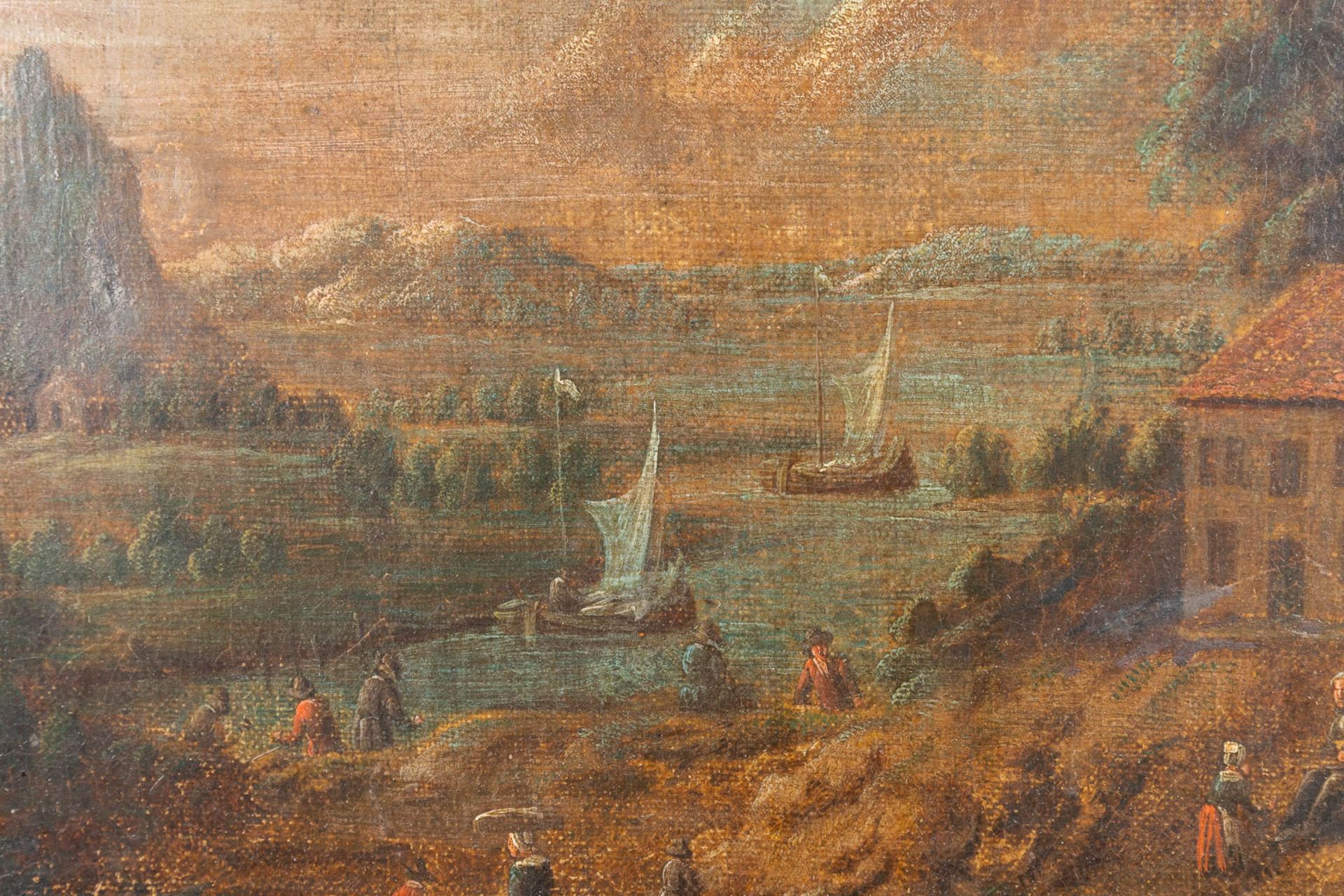 Animated landscape scne', an antique painting, oil on canvas. 18th C. (W:42 x H:33 cm) - Image 5 of 8