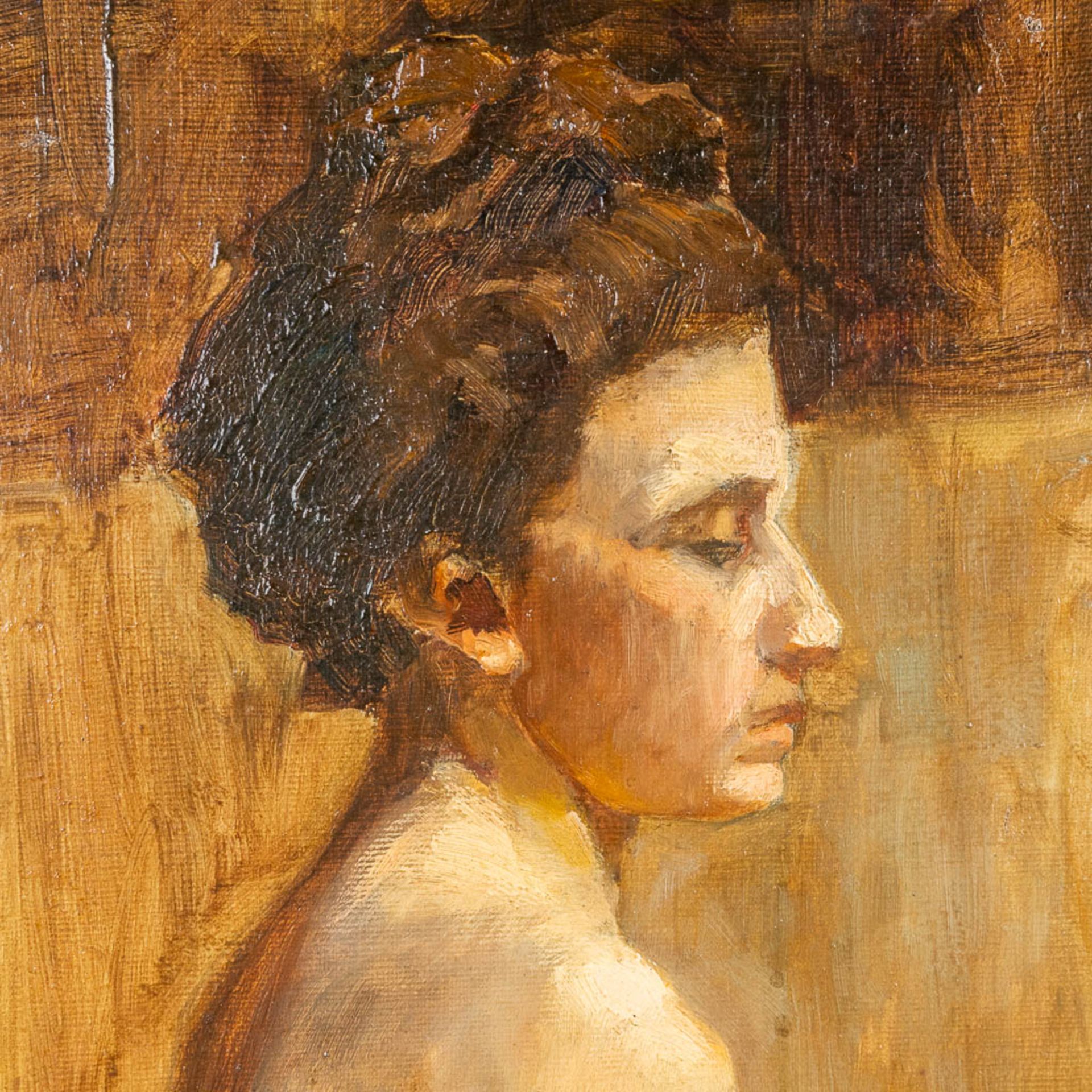 A painting 'Posing Nude Figurine', probably made in France. Oil on canvas (W:47 x H:61 cm) - Bild 4 aus 6