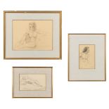HŽlne DE REUSE (1892-1979) 'lying and seated nude' 3 drawings, pencil on paper. (W:35 x H:26 cm)