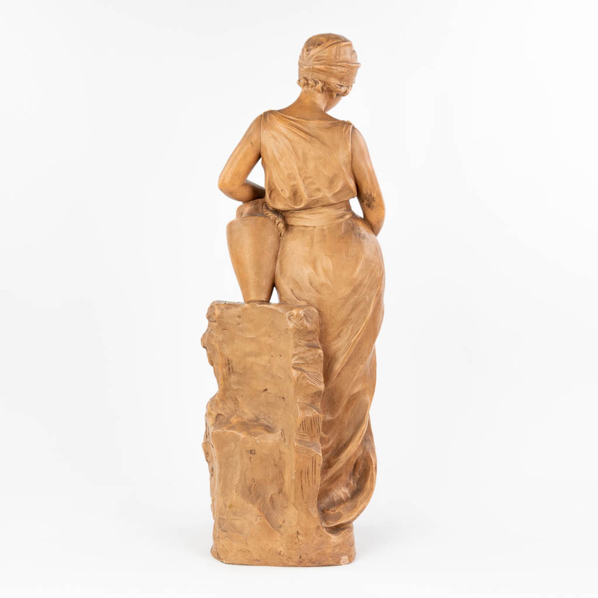 Richard AURILI (1834-c.1914) 'The Water carrier,' a figurine made of terracotta. (H:75,5 cm) - Image 3 of 12