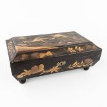 A game box with decor of fauna and flora, filled with Chinese mother of pearl inlay. (L:20 x W:35 x