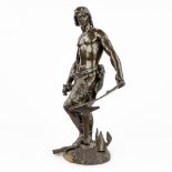 A. MASJOUILLE (XIX) 'Le Travail' a statue, patinated bronze. (L:20 x W:26 x H:48 cm)