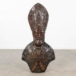 A statue of a Bishop, made of repoussŽ copper on a wood base. Italy, 19th century. (L:24 x W:48 x