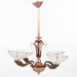 EZAN France, an art deco chandelier with 4 glass bowls. Made in France, the first half of the 20th c