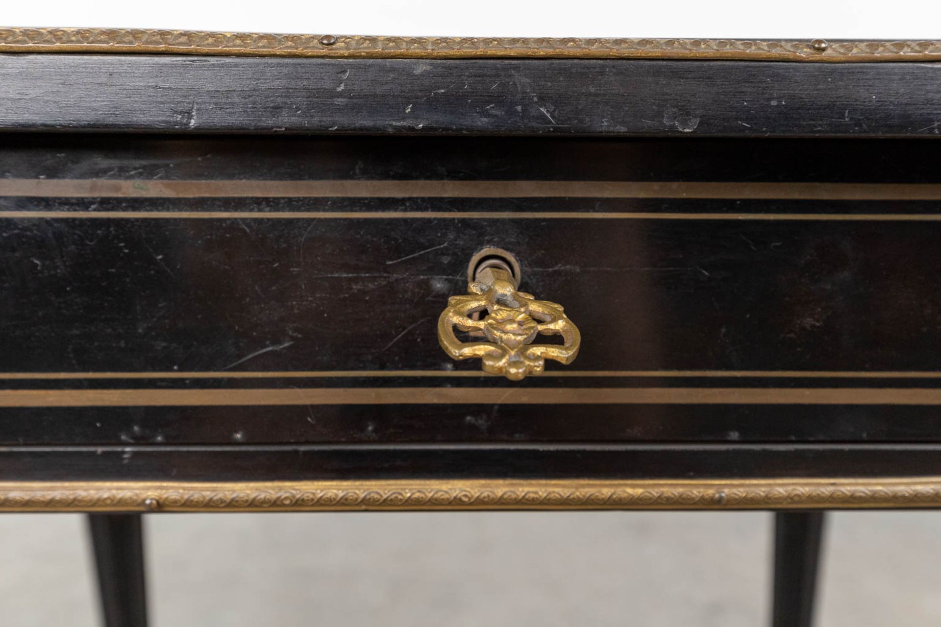 A game table made of ebonised wood inlaid with marquetry and mounted with bronze in Napoleon 3 style - Image 13 of 15