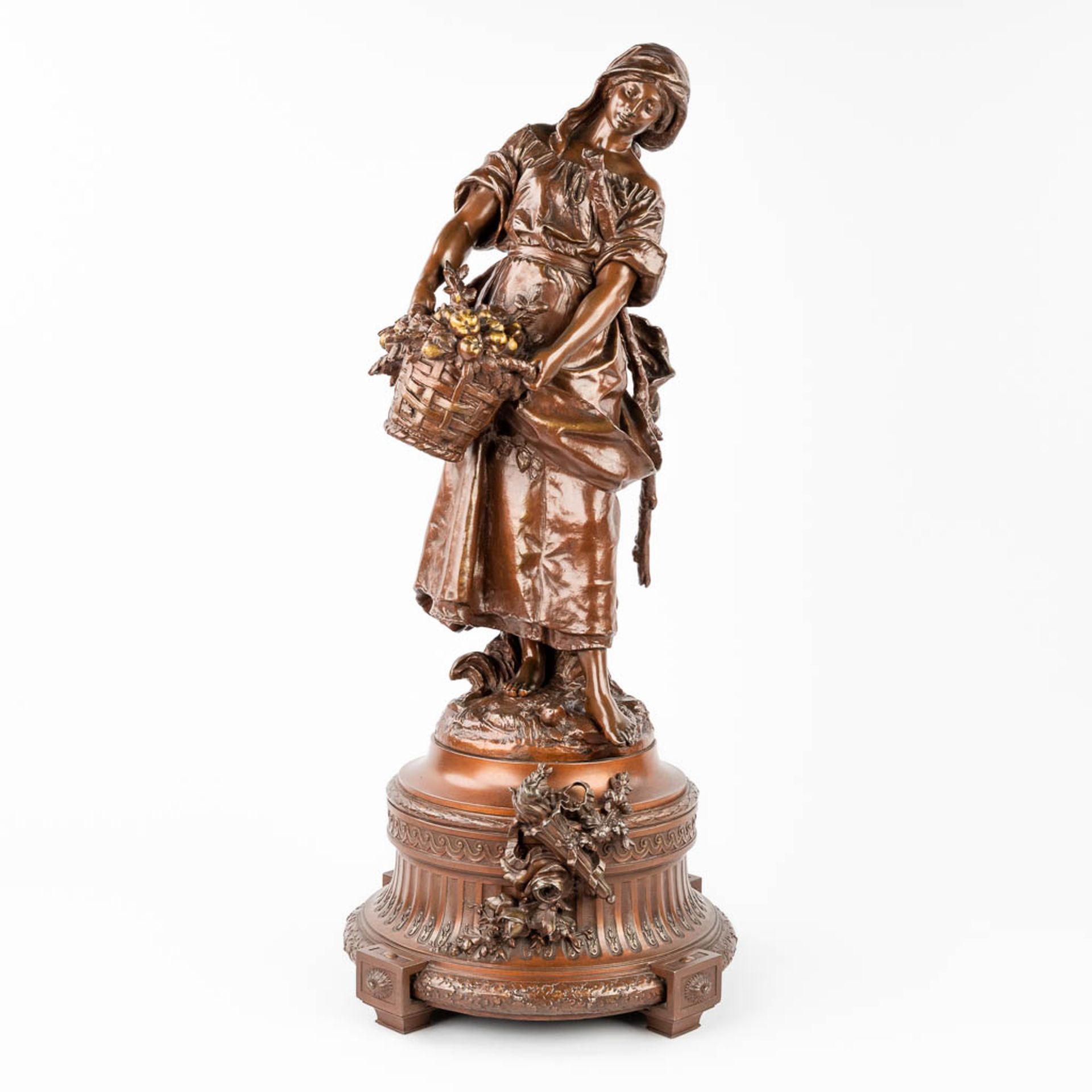 Auguste MOREAU (1834-1917) 'the Harvest', patinated spelter. (H:80 x D:37 cm)