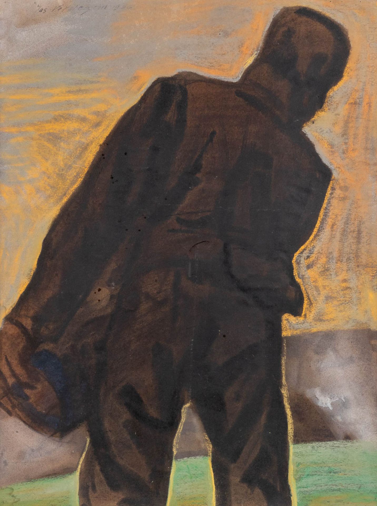 Joseph VERDEGEM (1897-1957) 'Farmer on the field' a drawing, gouache on paper. 1956. (W:46 x H:62 c