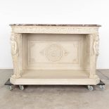 An antique console table with a marble top, patinated. 18th century. (L:66 x W:177 x H:114 cm)