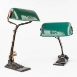 Erpe, a collection of 2 table lamps with green enamelled metal shades. (H:44 cm)