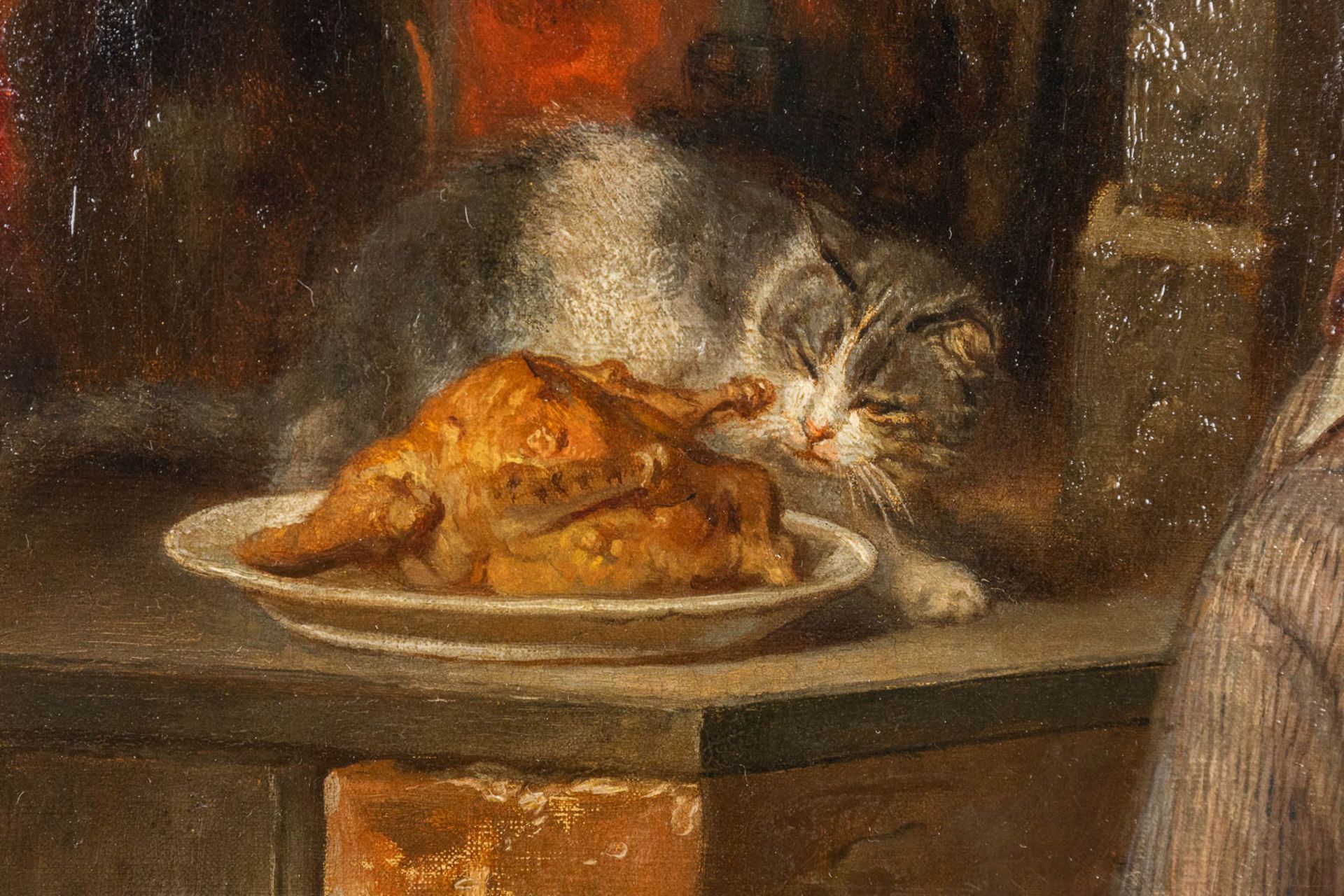 Auguste HADAMARD (1823-1886) 'Le Poulet Roti' oil on canvas. (W:40 x H:51 cm) - Bild 4 aus 10