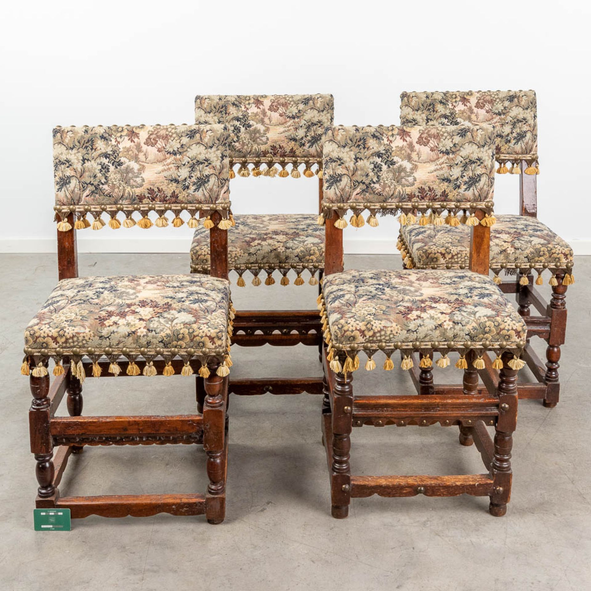 A set of 4 antique chairs, covered with tapestry upholstery. (L:40 x W:44 x H:88 cm) - Bild 2 aus 12