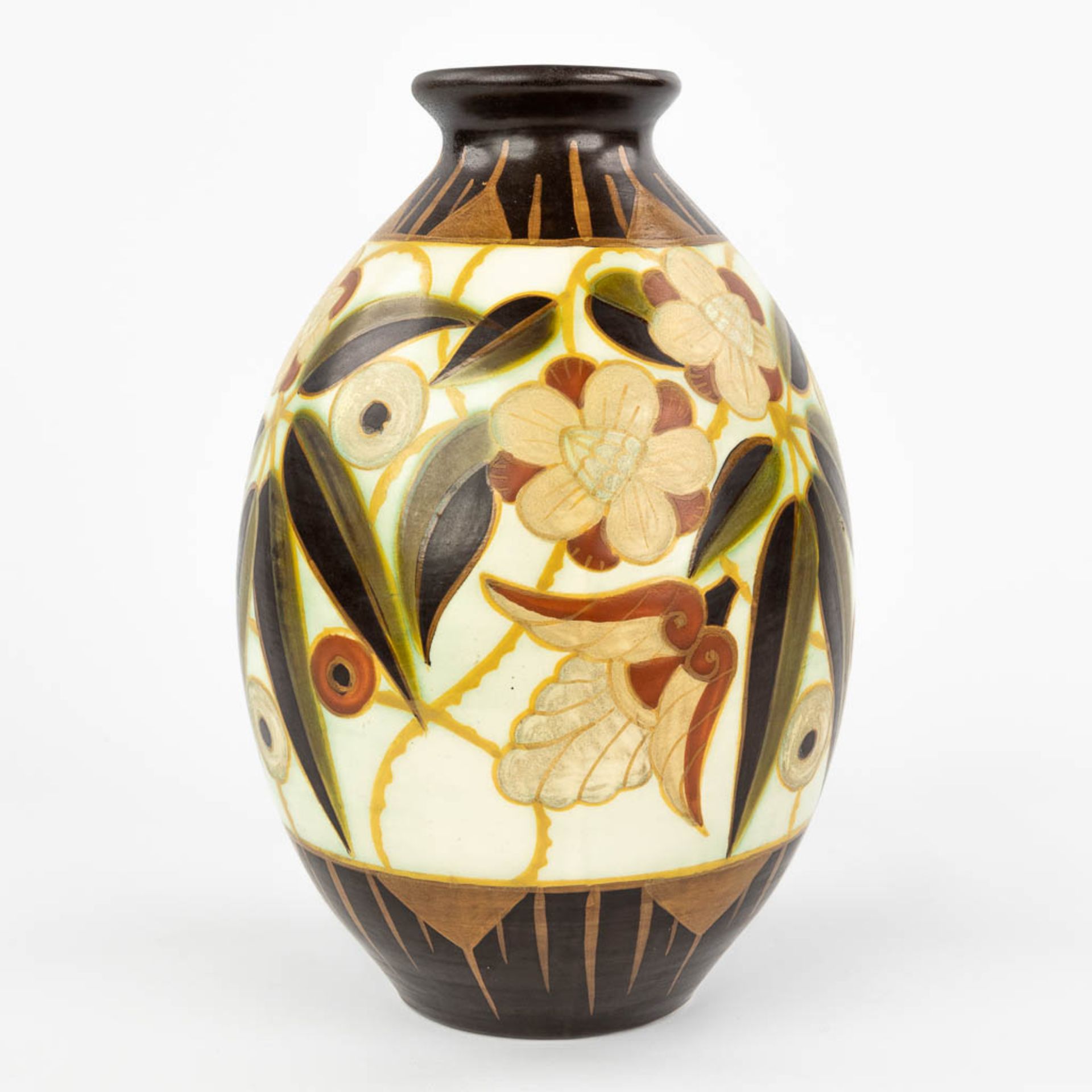 Charles CATTEAU (1880-1966) For Boch Keramis, a faience vase with decor 1847. (H:30 x D:20 cm) - Bild 8 aus 12