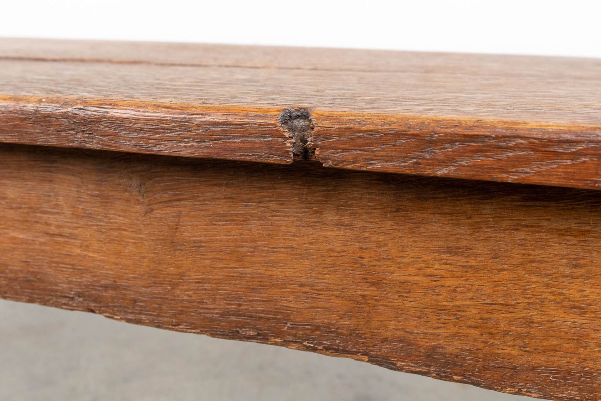 An antique bench made of oak. 19th century. (L:35 x W:164 x H:87 cm) - Image 9 of 11