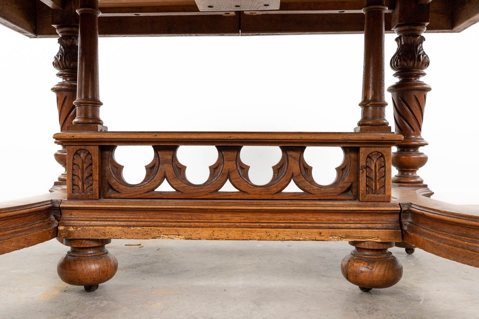 An antique table with 6 chairs in renaissance style. (L:120 x W:142 x H:72 cm) - Image 19 of 24