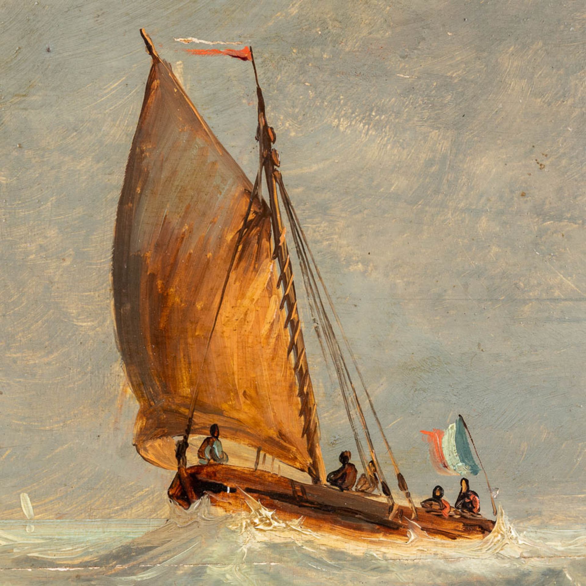 An antique painting 'Marine', oil on panel. 19th century. (W:39 x H:29 cm) - Bild 4 aus 7