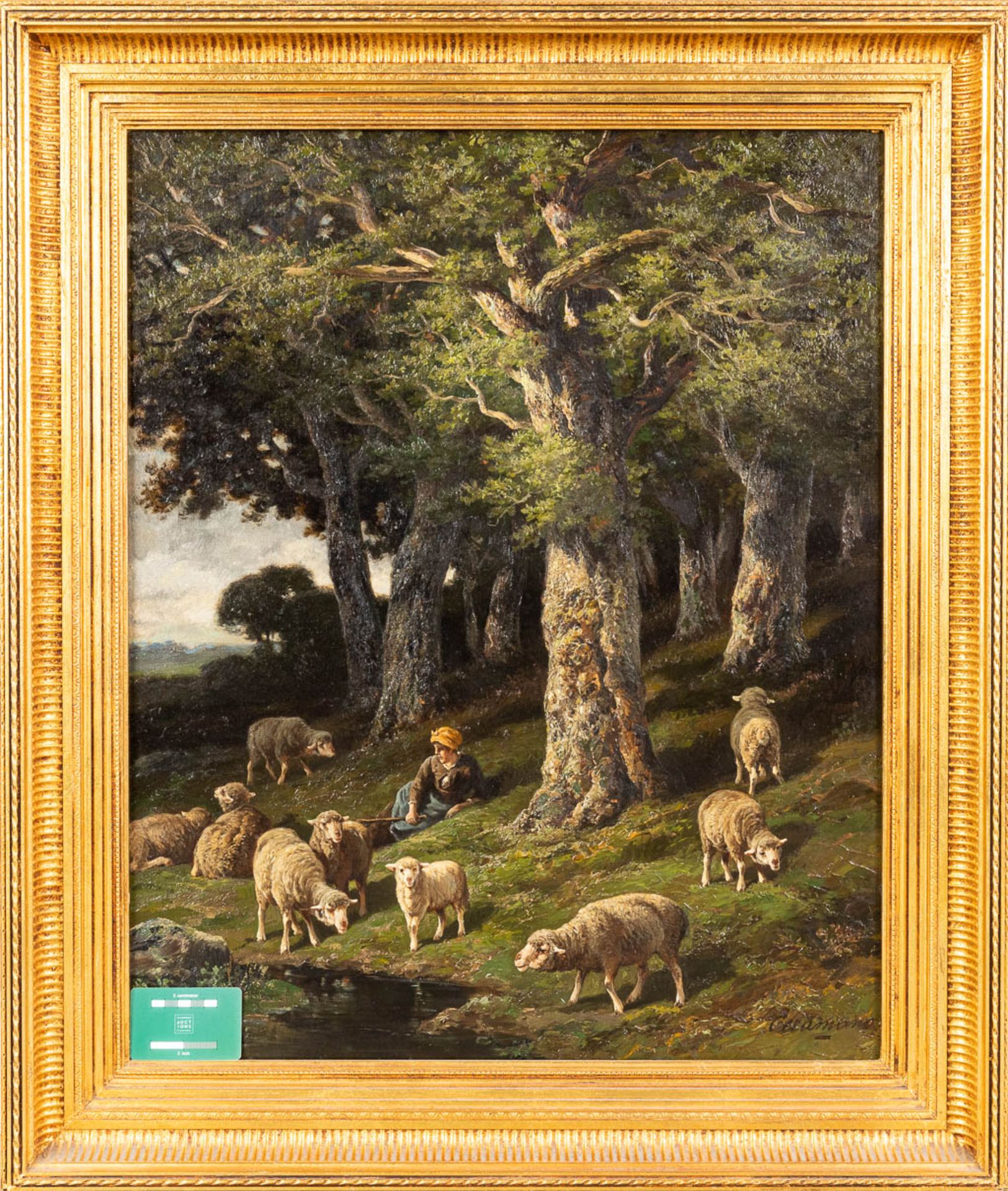 Charles Ferdinand CERAMANO (1829/31-1909) 'Sheep in the Barbizon Forest', oil on canvas. (W:60 x H: - Bild 2 aus 7