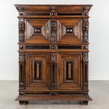 An antique 4 door cabinet 'Flemish Renaissance', end of the 17th, early 18th century. (L:48 x W:117