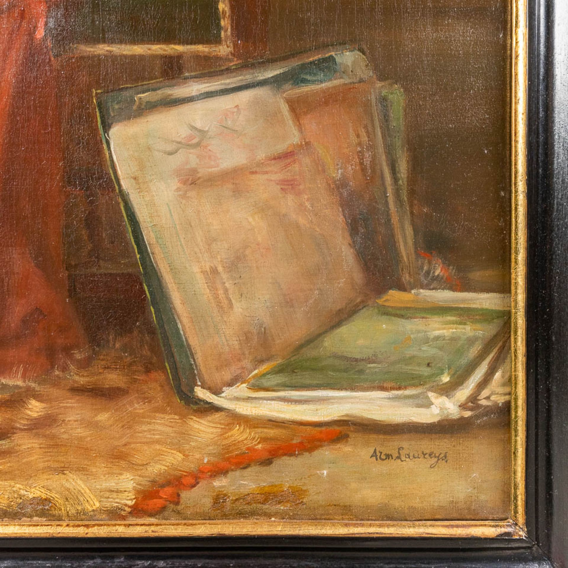 Armand LAUREYS (1867-?) 'La Liseuse' a painting, oil on canvas. (W:80 x H:110 cm) - Bild 6 aus 9