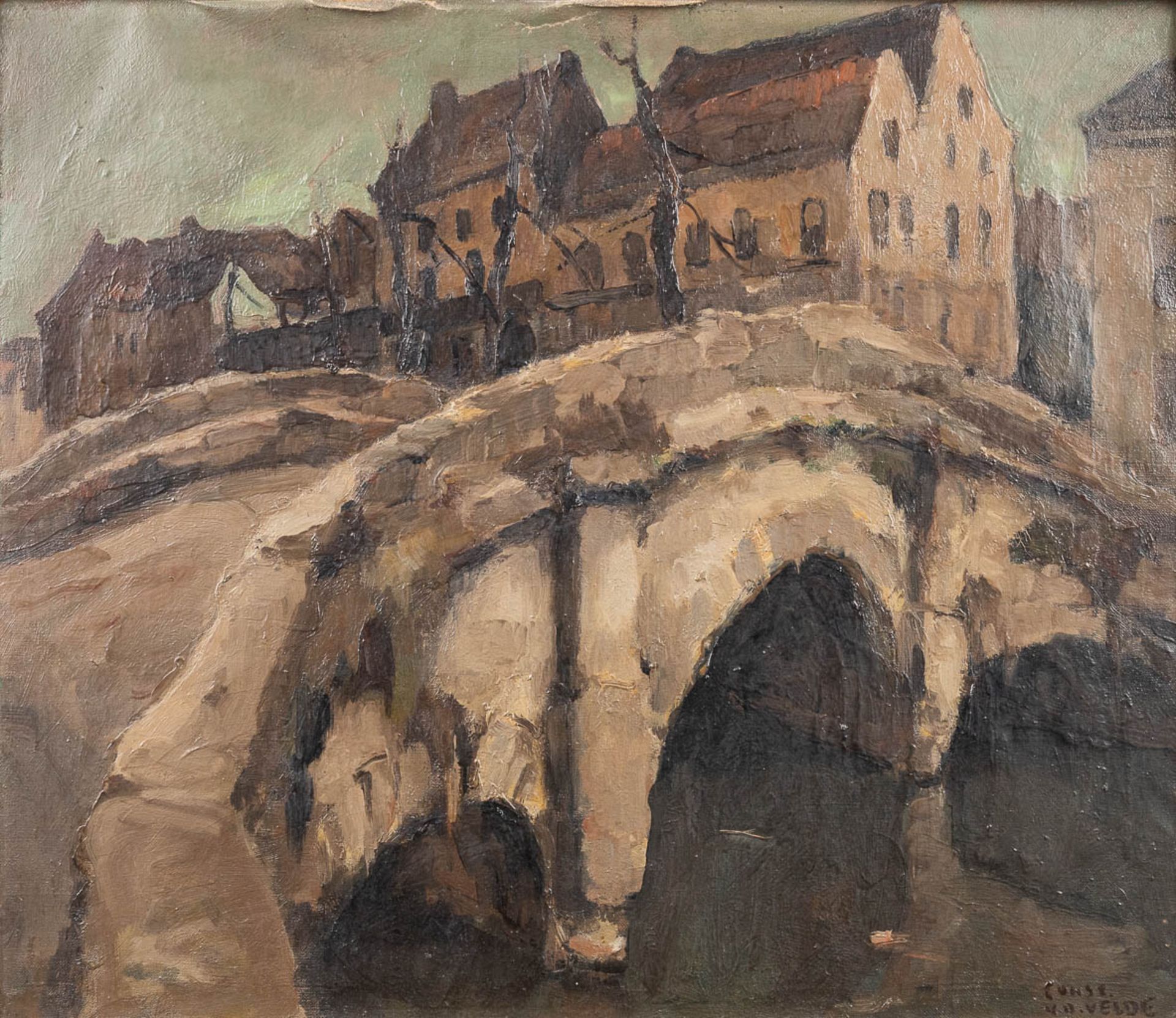 Const. VAN DE VELDE (XIX) 'View in Bruges' a painting, oil on canvas. (W:70 x H:61 cm)