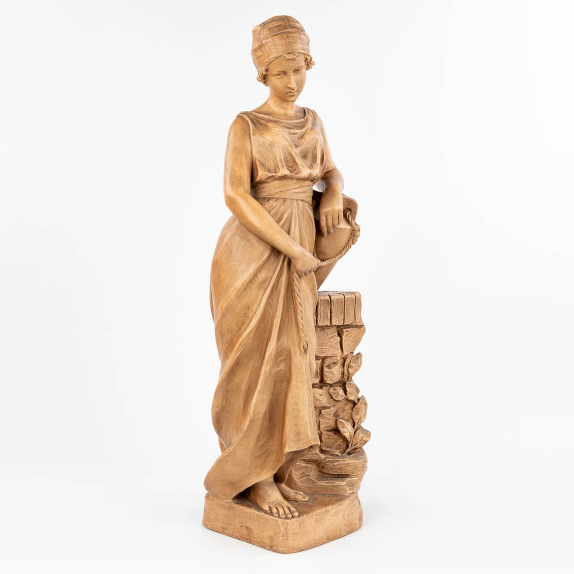Richard AURILI (1834-c.1914) 'The Water carrier,' a figurine made of terracotta. (H:75,5 cm) - Image 5 of 12