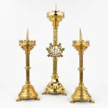 A collection of 3 church candlesticks made in gothic revival style, (H:65 x D:19 cm)