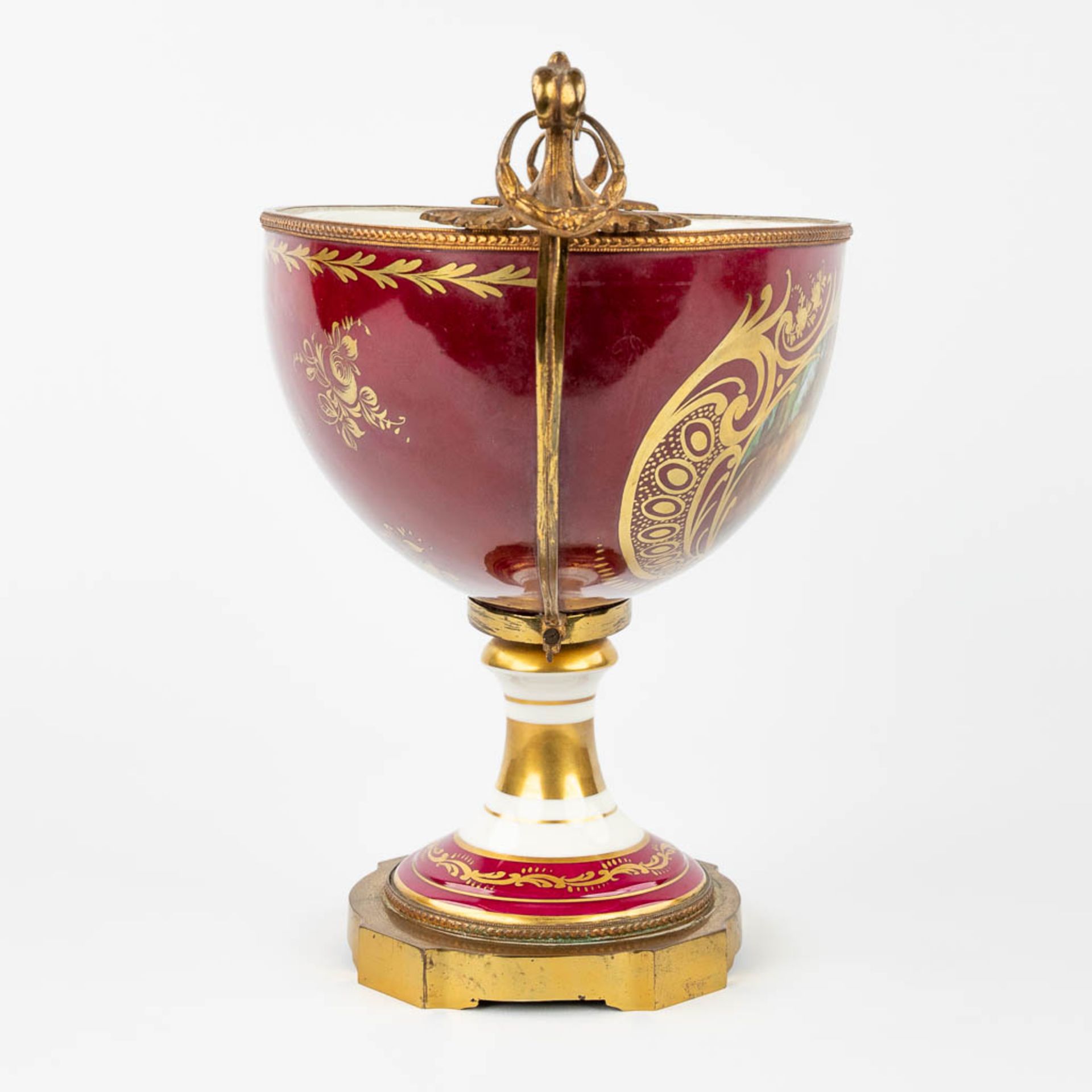 Limoges, a large bowl on a stand, with hand-painted decor. (L:20 x W:37 x H:31 cm) - Image 3 of 16