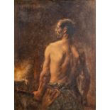 Constantin Emile MEUNIER (1831-1905) 'Le Pudleur' oil on panel. (W:24 x H:32 cm)