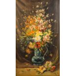 Jean MORET (XIX-XX) 'Flower Vase' a painting, oil on canvas. 19th C. (W:71 x H:115 cm)