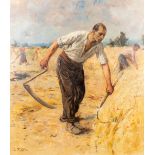 Georges FICHEFET (1864-1954) 'The Harvest' a painting, oil on canvas. (W:99 x H:114 cm)