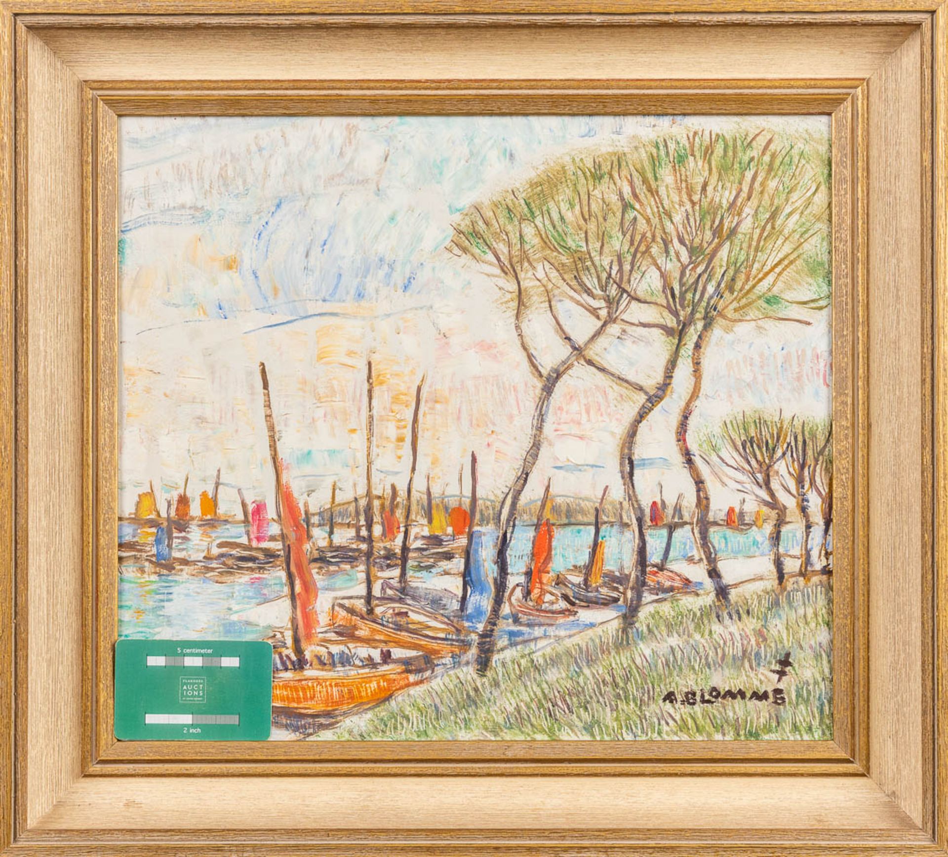 Alfons BLOMME (1889-1979) 'The Marina' a painting, oil on panel. (W:39 x H:33 cm) - Bild 3 aus 6