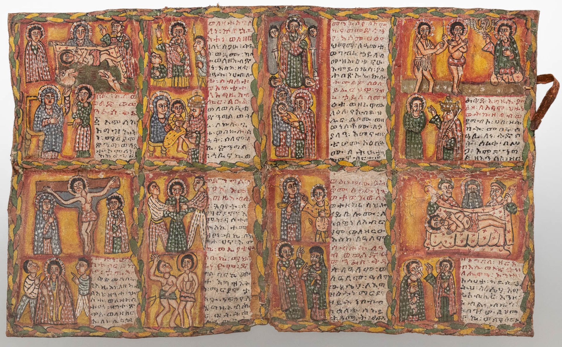 An antique biblical fragment painted on leather and used in the Koptic Churches in Ethiopia. (W:90 - Image 3 of 10