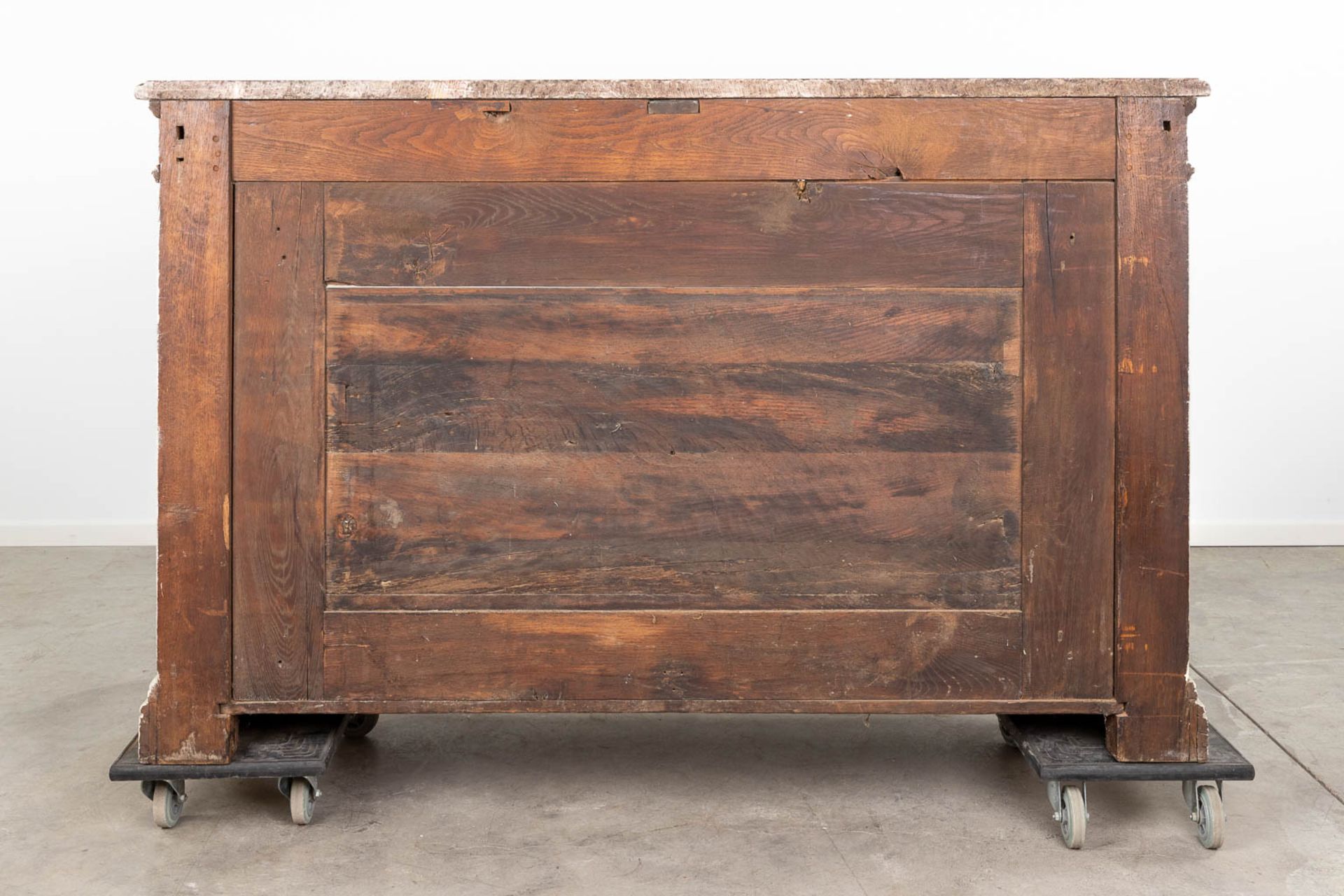 An antique console table with a marble top, patinated. 18th century. (L:66 x W:177 x H:114 cm) - Bild 5 aus 16