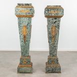A pair of marble pedestals mounted with bronze in empire style. 20th C. (L:33 x W:33 x H:120 cm)