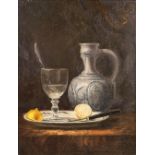An antique still life painting, oil on panel. Signed Kerwijn 1876. (W:33 x H:42 cm)
