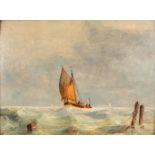 An antique painting 'Marine', oil on panel. 19th century. (W:39 x H:29 cm)