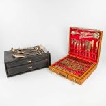 A collection of 2 boxes with brass cutlery, in a faux bamboo style (L:35 x W:51 x H:21 cm)