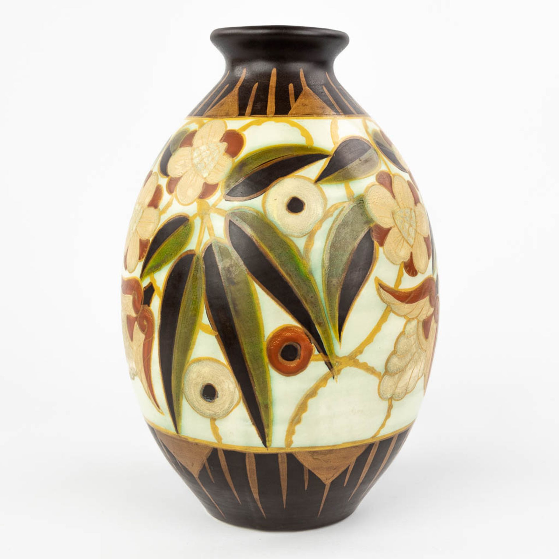 Charles CATTEAU (1880-1966) For Boch Keramis, a faience vase with decor 1847. (H:30 x D:20 cm) - Bild 11 aus 12