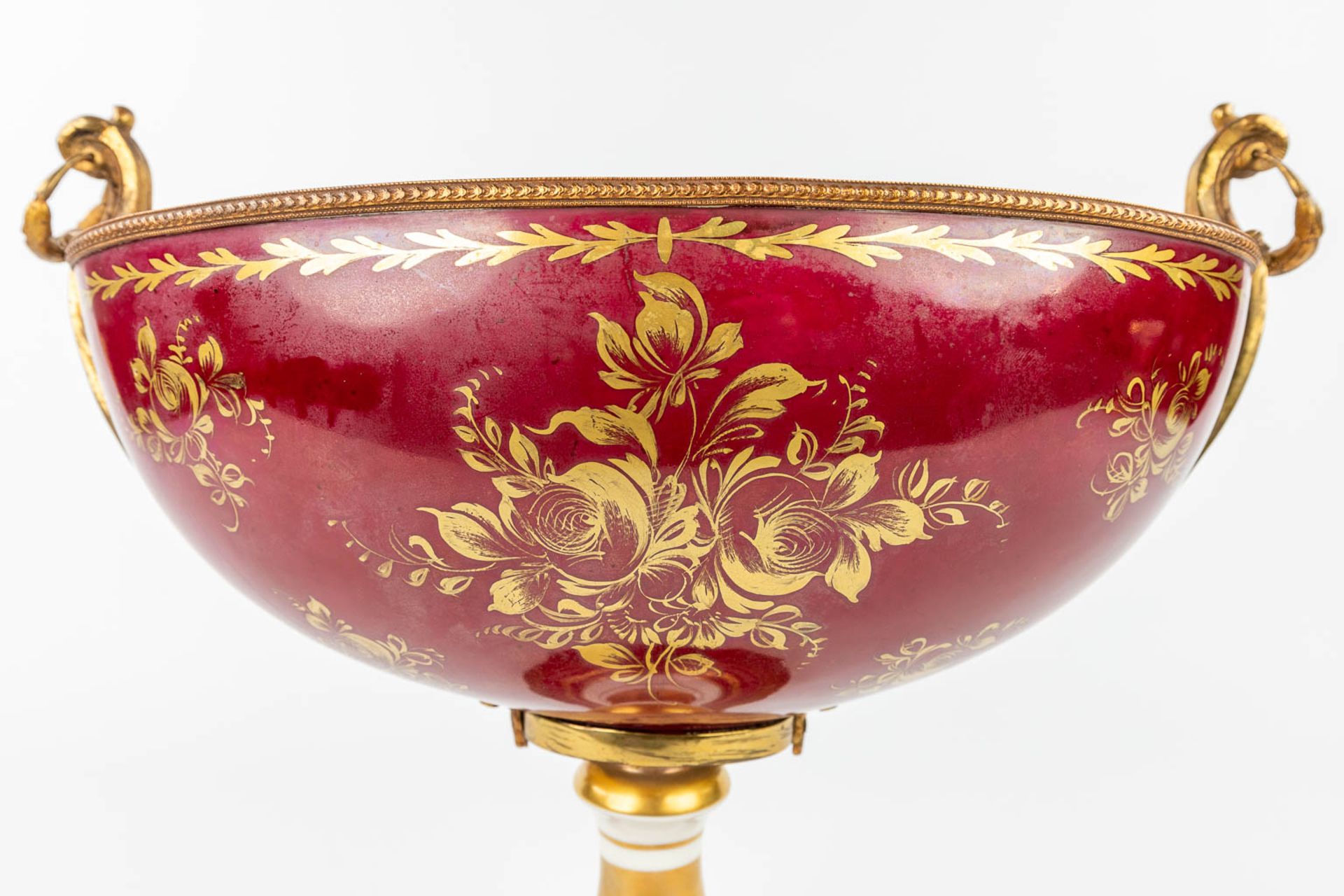 Limoges, a large bowl on a stand, with hand-painted decor. (L:20 x W:37 x H:31 cm) - Image 11 of 16
