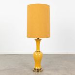 A vintage table lamp made of ceramics with bronze and an orange shade. (H:114 cm)