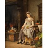 Auguste HADAMARD (1823-1886) 'Le Poulet Roti' oil on canvas. (W:40 x H:51 cm)