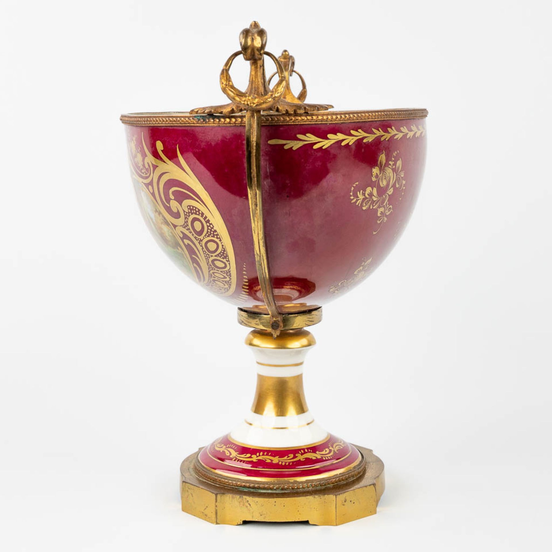 Limoges, a large bowl on a stand, with hand-painted decor. (L:20 x W:37 x H:31 cm) - Image 2 of 16
