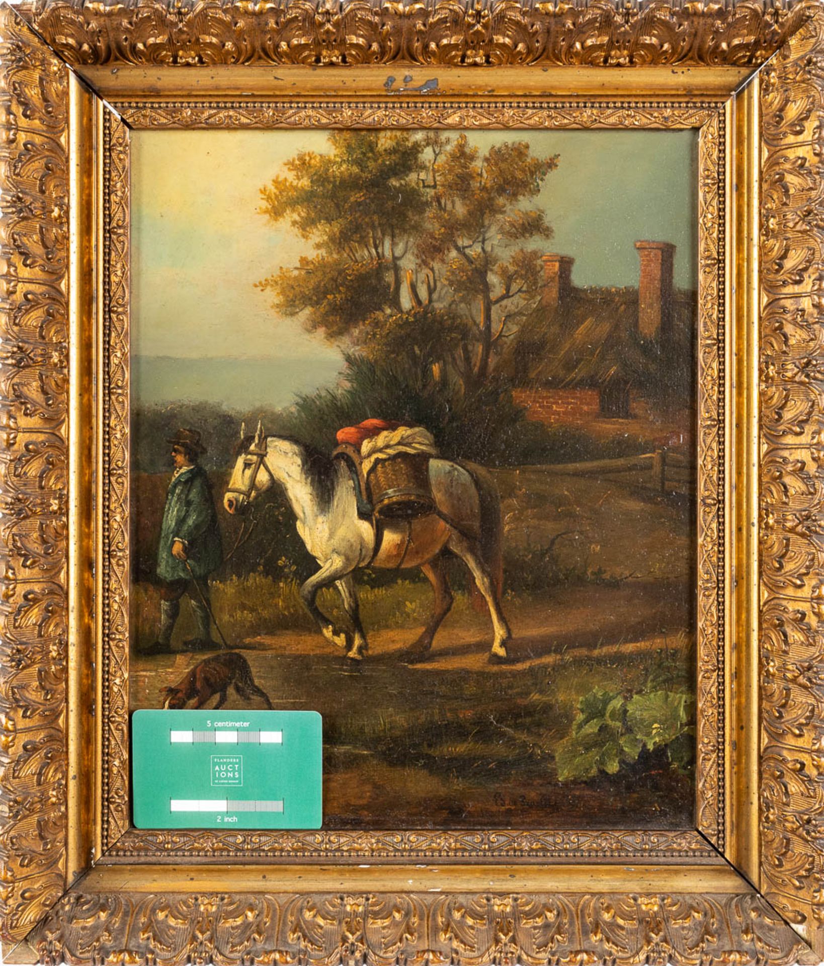 Edmond DE PRATERE (1826-1888) 'Walking a horse' a painting, oil on panel. 19th C. (W:27 x H:33 cm) - Image 2 of 7