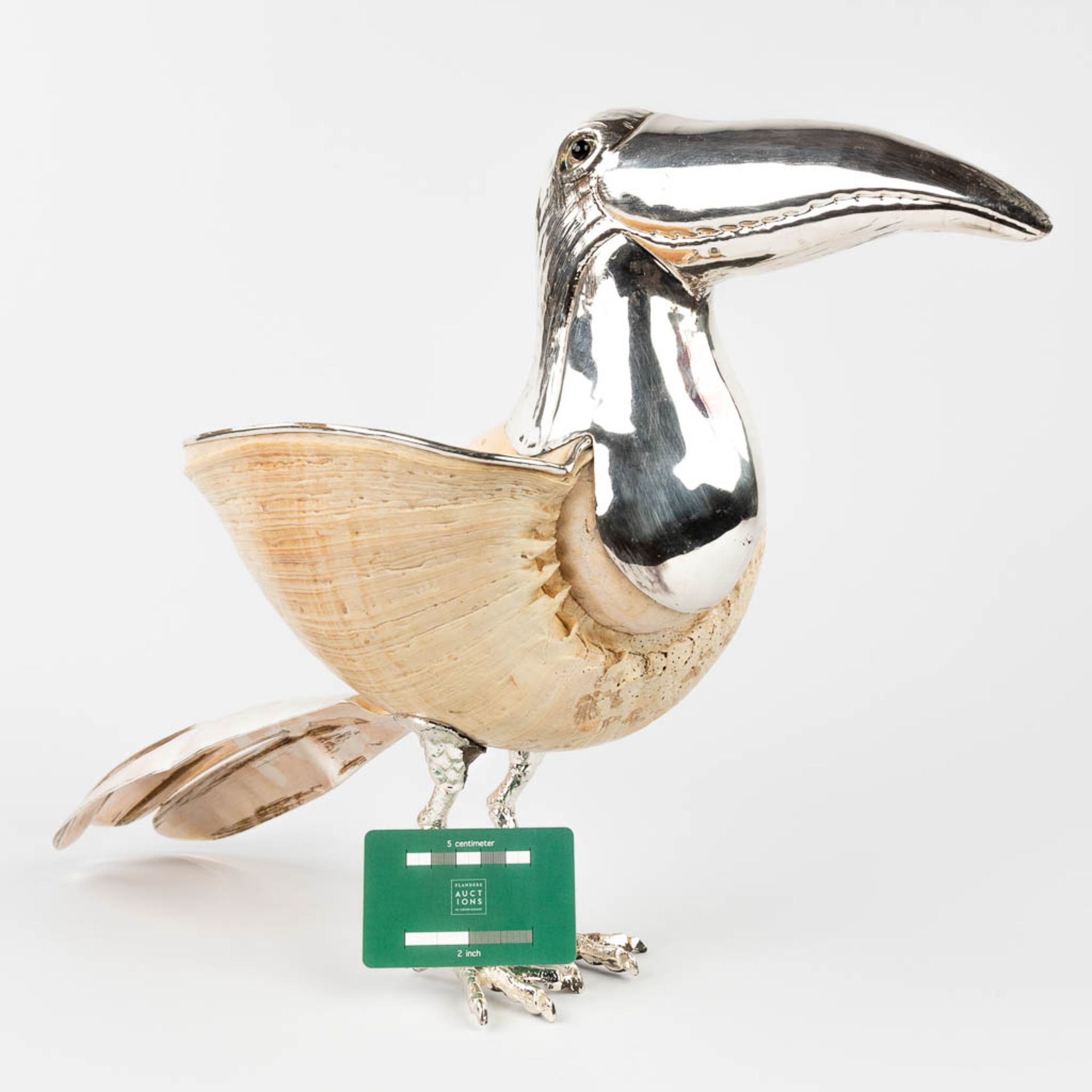 Gabriella BINAZZI (XX-XXI) 'Toucan' a bird made of silver-plated metal and a sea shell. (L:20 x W:4 - Image 8 of 13