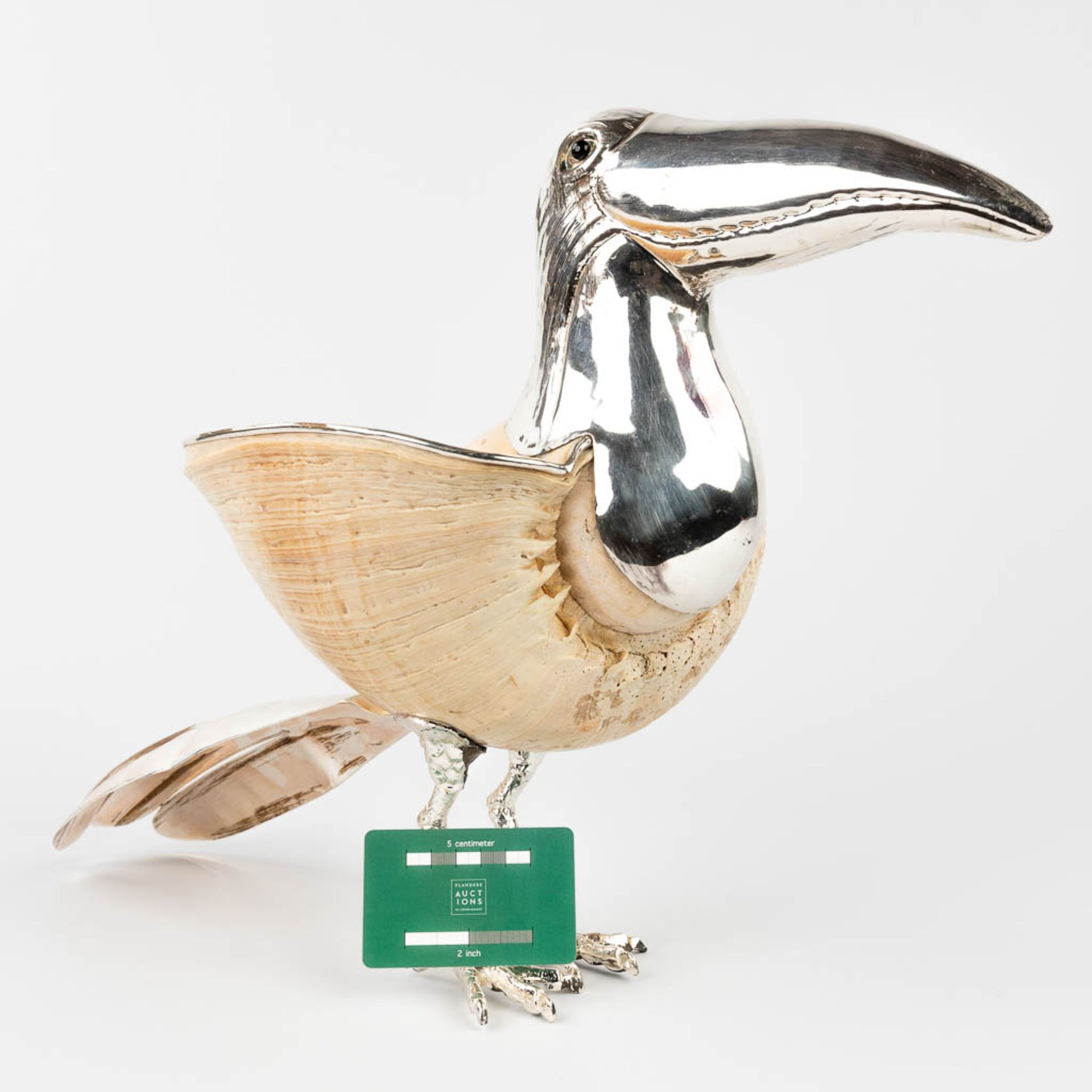 Gabriella BINAZZI (XX-XXI) 'Toucan' a bird made of silver-plated metal and a sea shell. (L:20 x W:4 - Bild 8 aus 13