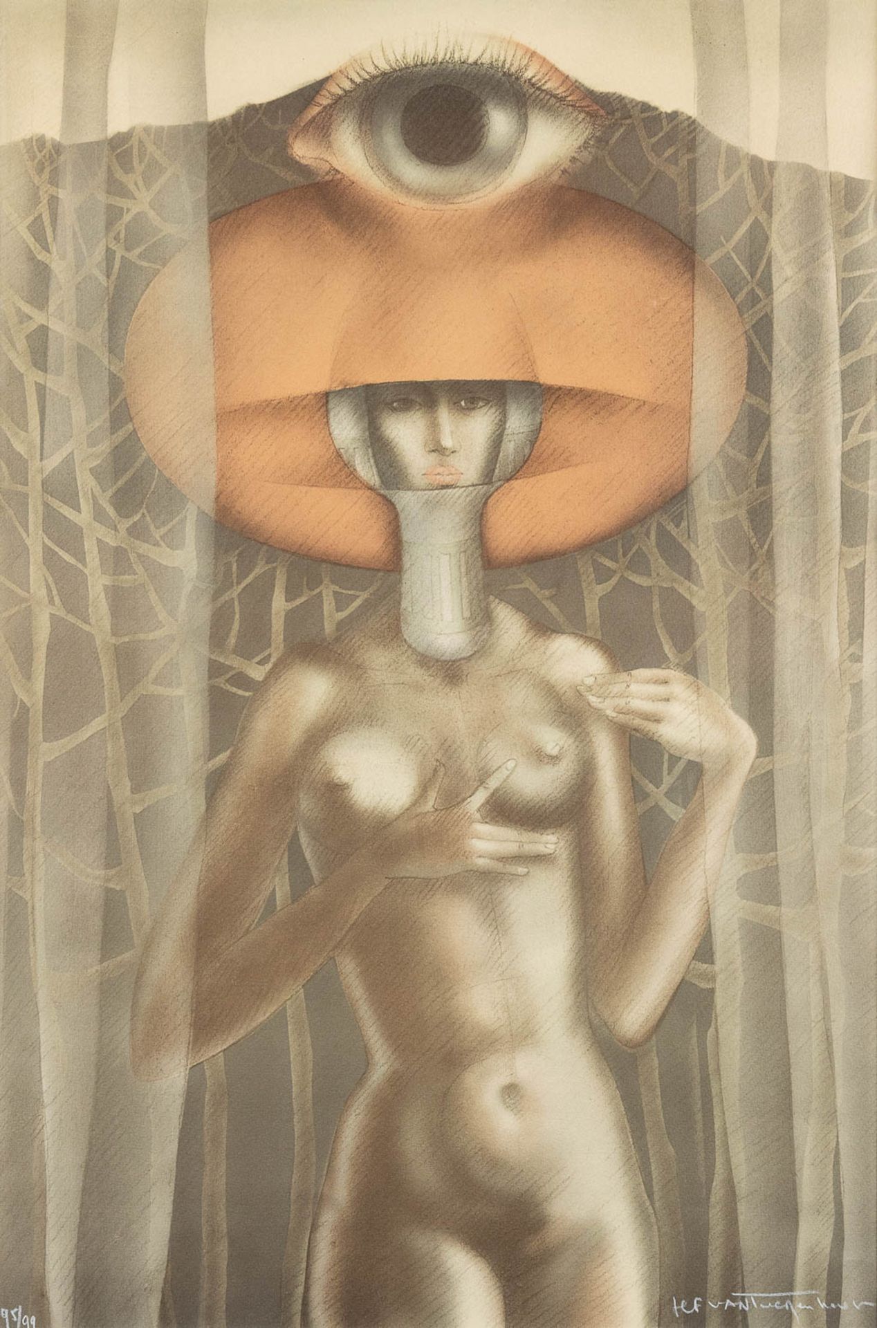 Jef VAN TUERENHOUT (1926-2006) 'Lady Figurine', a lithograph. (W: 48,5 x H: 73 cm)