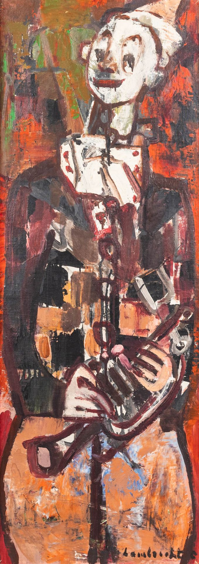 Constant LAMBRECHT (1915-1993) 'Expressionist Clown' oil on board. (W: 40 x H: 110 cm)