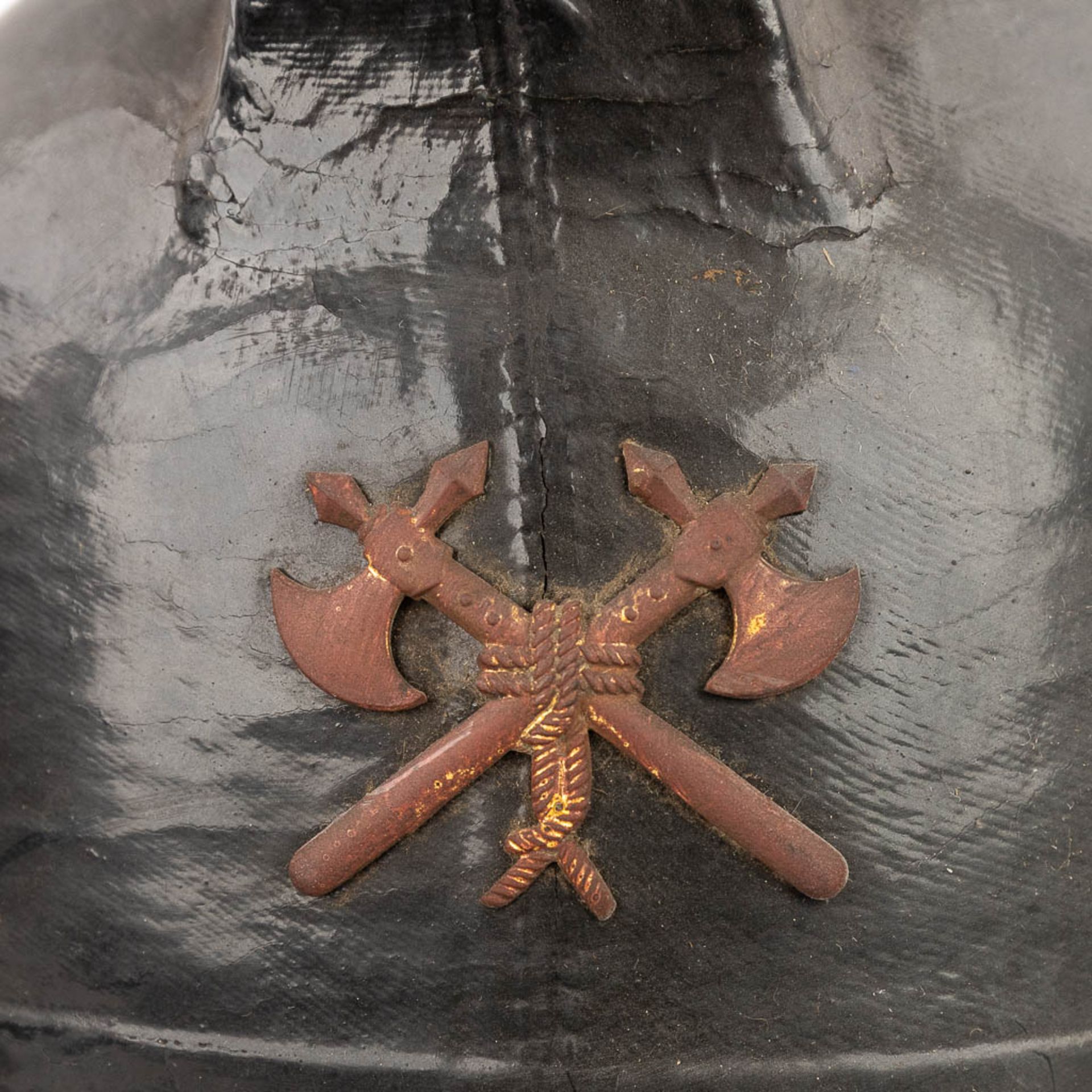 leviroLevior, a pair of antique helmets, made of leather. Marked Levior Depose. Circa 1920. (L: 37 x - Image 11 of 18