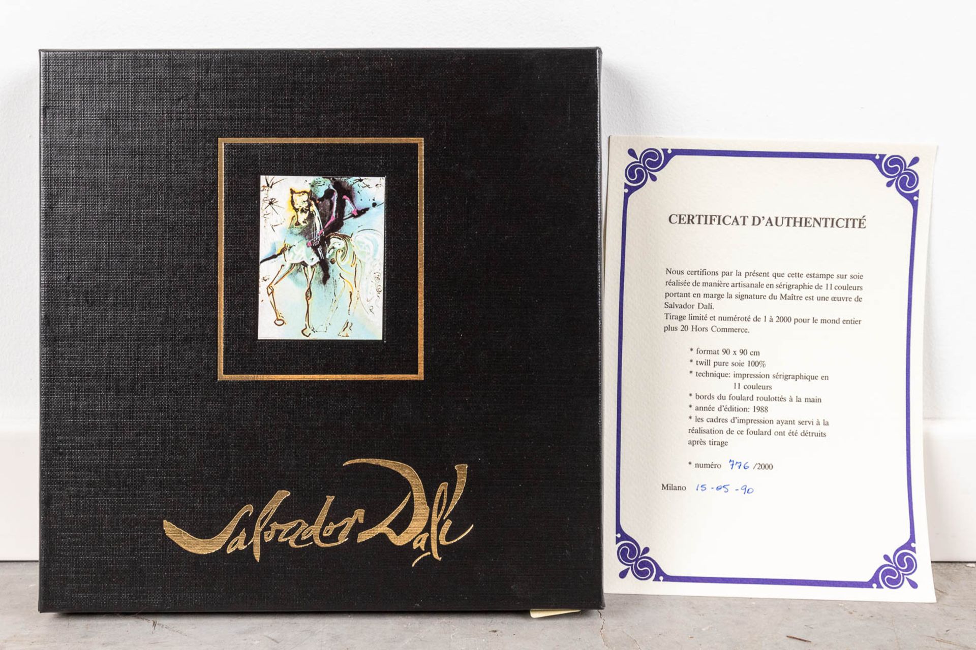 Salvador DALI (1904-1989) 'Dalian Horses' a framed silk scarf, Maeva 1988. (W: 90 x H: 90 cm) - Image 12 of 14