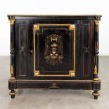 An antique cabinet with metal marquetry inlay, Napoleon 3 period, late 19th century. (L: 38 x W: 103