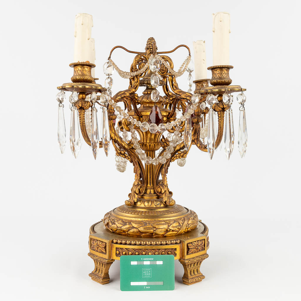 A girandole table lamp made of bronze in Louis XVI style. (L: 40 x W: 40 x H: 43 cm) - Image 2 of 13